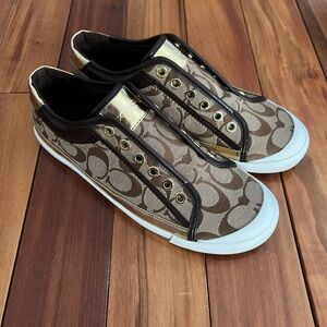 Coach Brown and Gold Slip-On Sneakers